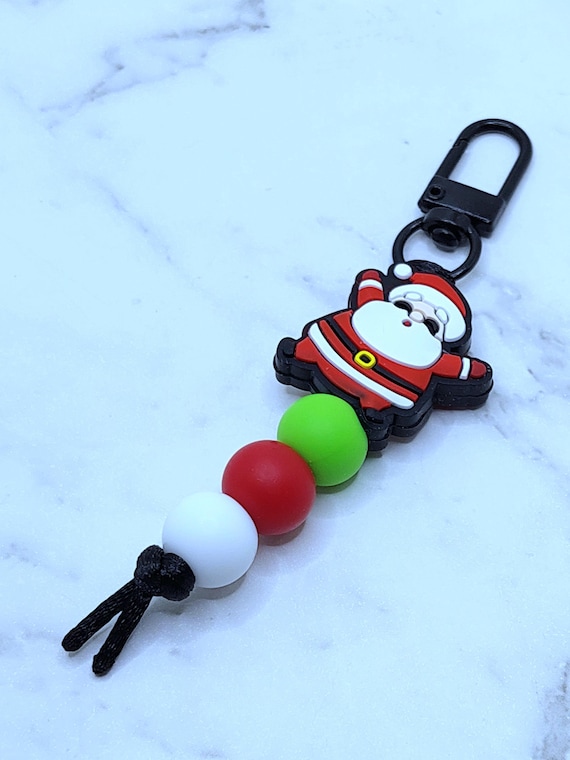 Portachiavi Babbo Natale Intrecciato: Ciondolo Natalizio Con Testa Verde/rossa, Regalo Per Bomboniere E Calza Della Befana.
