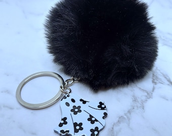 Halloween Pompom with Floral Ghost Charm Keychain