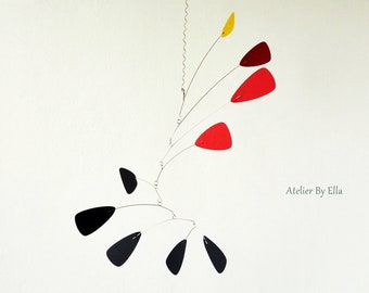 Hanging mobile, Black red and yellow, Nursery mobiles, Ceiling home decor, Kinetic