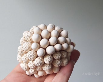 Hand sculpted wall ceramic sculpture, Mini rounded tile in warm white clay, Organic ornament