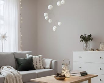 Hanging mobile, White paper balls, Kinetic, Indoor Decoration