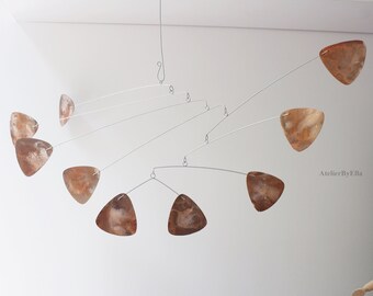 Brown Autumn Hanging mobile for adults, Ceiling unique handpainted instalation, For home