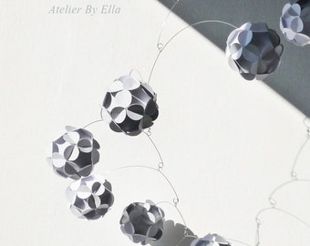 Hanging mobile, Kinetic decor, Paper balls mobile,Light grey and white, Nursery room decoration, Home decor