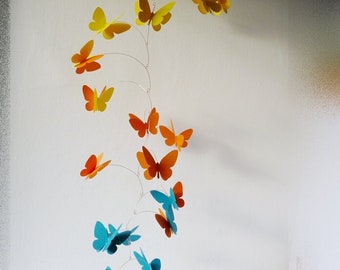 3D Butterfly Mobile, Kinetic Hanging mobile, Nursery decor, Yellow, orange, azure blue butterflies