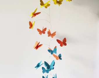 3D Butterfly Mobile, Kinetic Hanging mobile, Nursery decor, Yellow, orange, azure blue butterflies