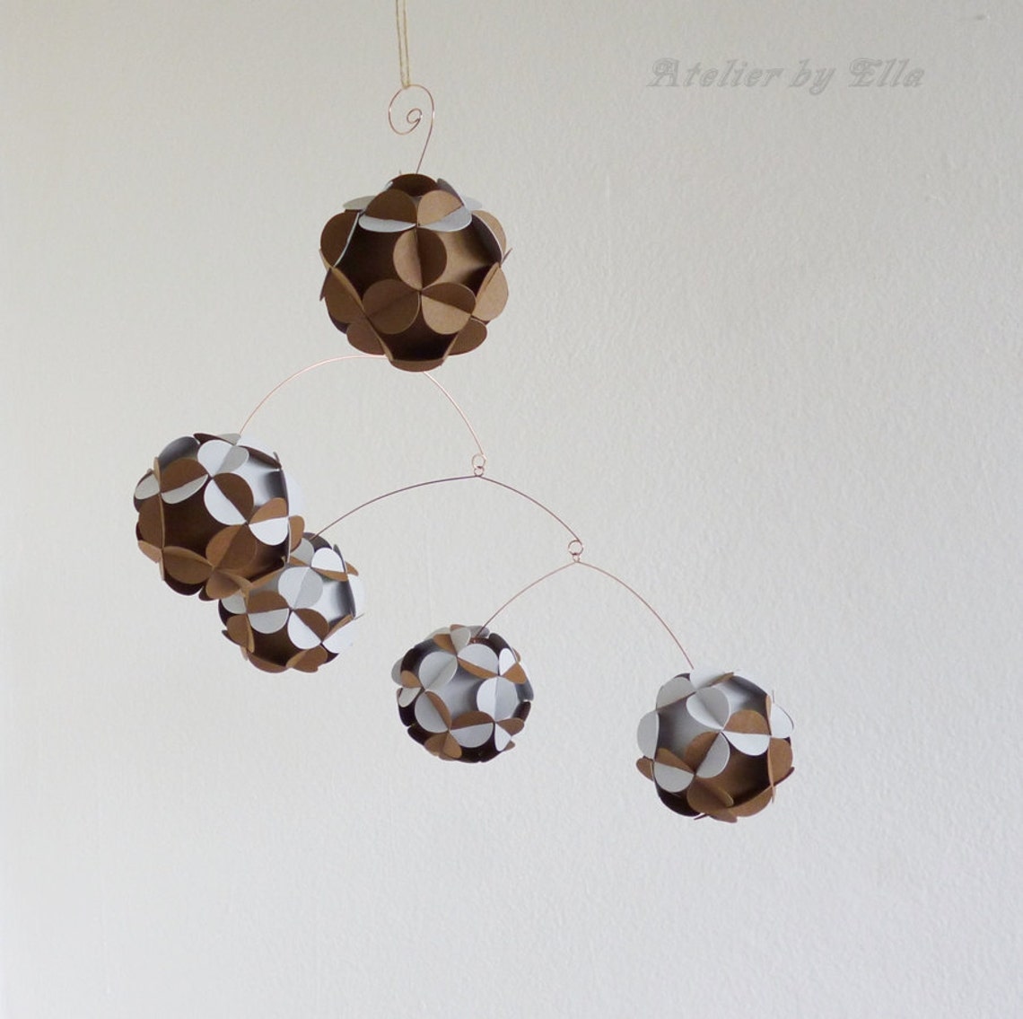 Hanging Mobile Brown and Grey Mobiles Paper Balls Mobile Etsy
