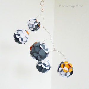 Hanging mobile, White, Dark gray and orange Mobile, Home decoration, Nursery decor image 3