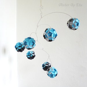 Turquoise Blue Paper Ball Mobile: Nursery Decor, Kinetic Art