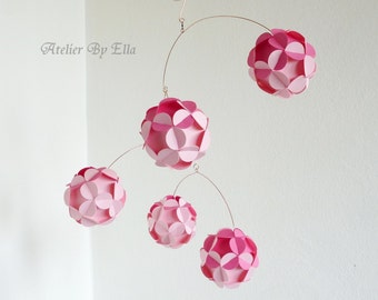 Hanging Mobile , Pink and Bright Pink , Kinetic Nursery Room Decor , Home Decoration , Mobiles for Girls