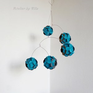 Paper balls Mobile, Kinetic Mobile , Hanging home decor, Brown azure and graphite grey colors image 5