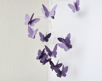 Lavender hanging mobile, 3D butterflies, Kinetic home decor, Hand painted