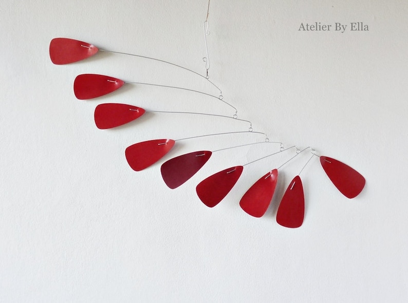 Red Kinetic mobile, Hanging mobiles, Paper, Varnished, 9 elements image 1