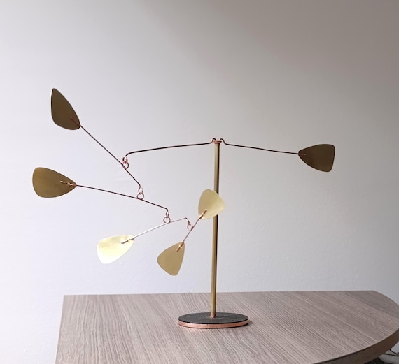 Brass and Copper Tabletop Mobile, Kinetic Desk Sculpture