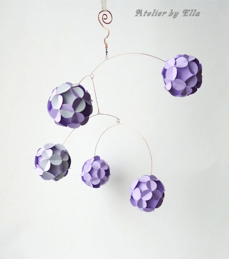 Lavender Mobile Paper Balls, Kinetic , Nursery Decor , Babyshower present image 1