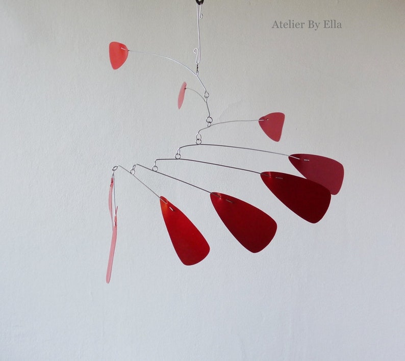 Red Kinetic mobile, Hanging mobiles, Paper, Varnished, 9 elements image 2