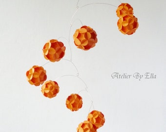 Orange hanging mobile, Kinetic decor, Paper balls , Gift for Autumn