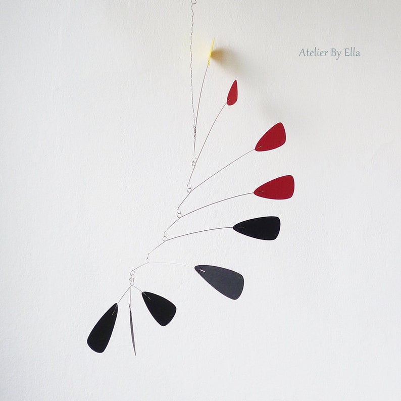 Hanging mobile, Black red and yellow, Nursery mobiles, Ceiling home decor, Kinetic image 4