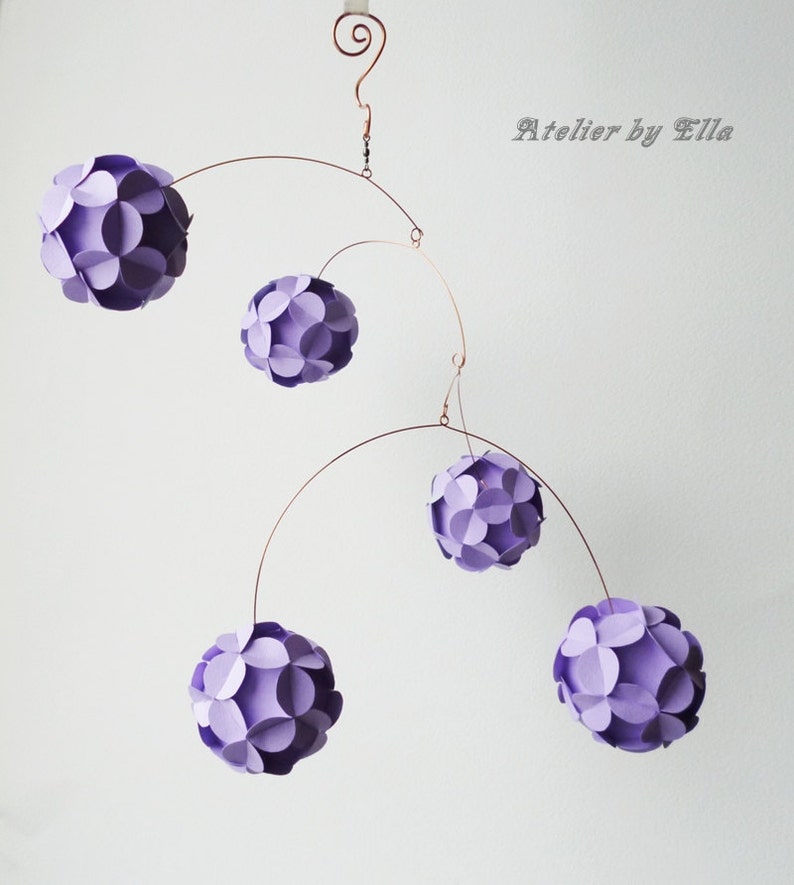 Lavender Mobile Paper Balls, Kinetic , Nursery Decor , Babyshower present image 4