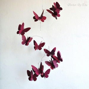 3D butterflies mobile, Wine color, Hand painted hanging mobile, Kinetic home decor