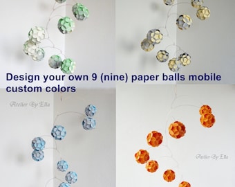 9 Paper Balls Hanging Mobile, u kiest kleurontwerp, aangepaste kleur mobiel, Kinetic Mobile