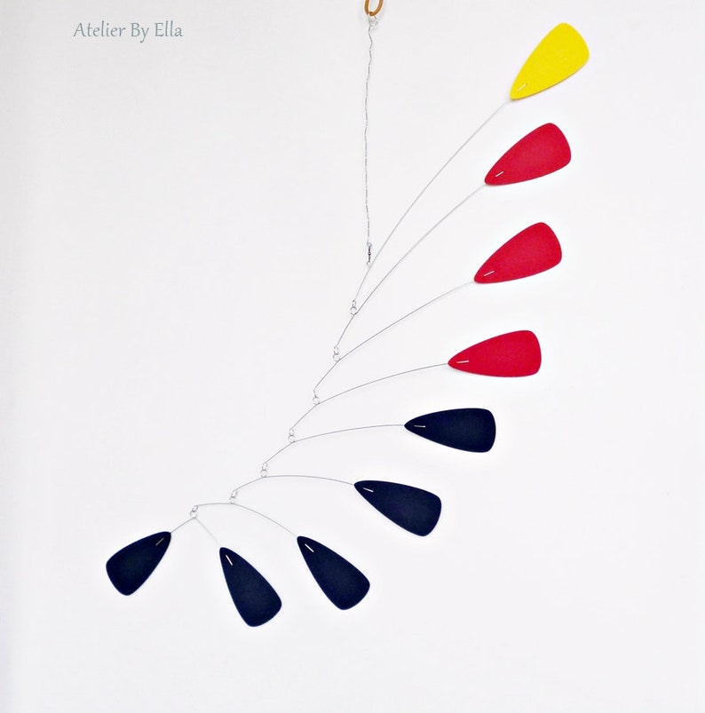 Hanging mobile, Black red and yellow, Nursery mobiles, Ceiling home decor, Kinetic image 3