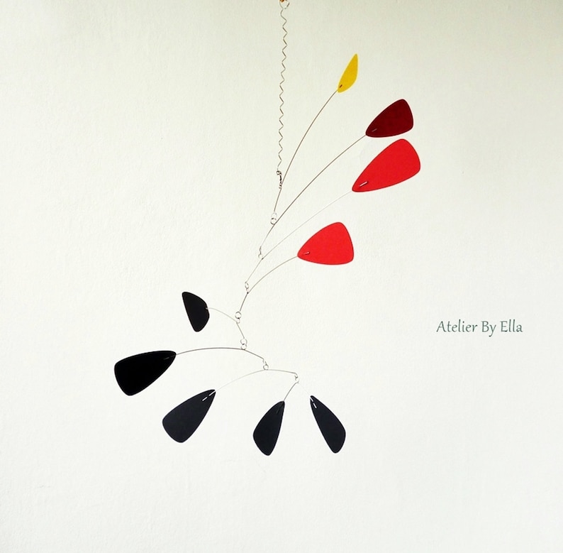 Hanging mobile, Black red and yellow, Nursery mobiles, Ceiling home decor, Kinetic image 1