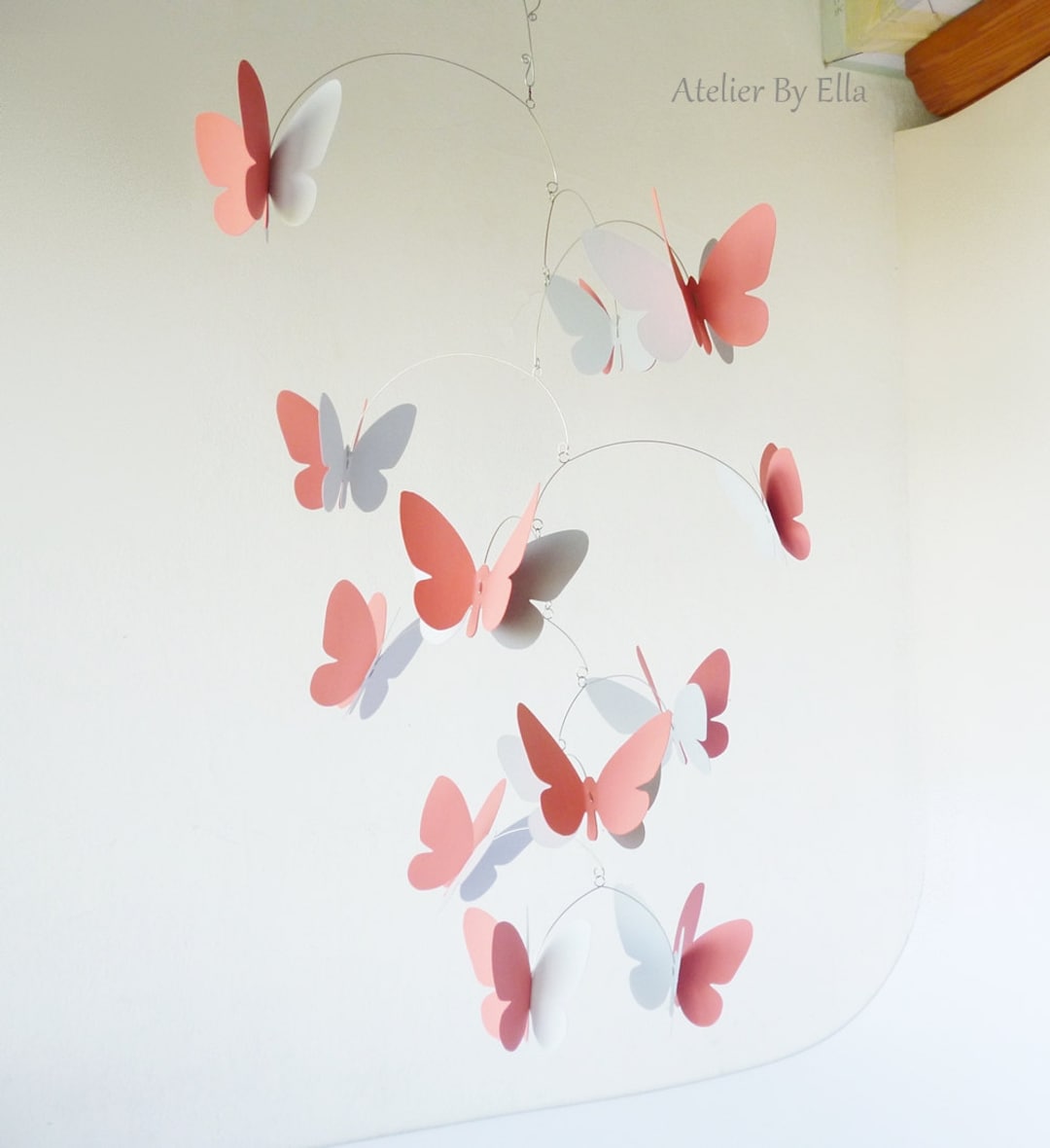 3D Butterfly Mobile Hanging Mobile in Coral Pink and Grey - Etsy