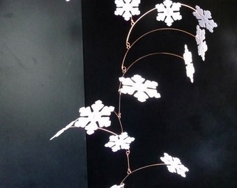 Paper snowflakes mobile, Kinetic, Winter home decor