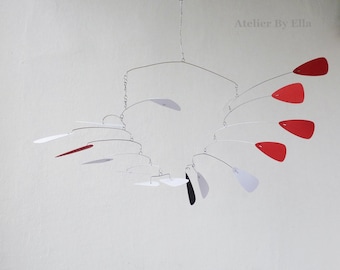 Hanging mobile, Kinetic Art sculpture,Red white & Black