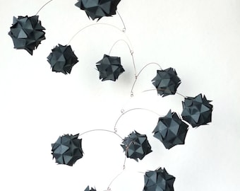 Dark Gray Paper balls Mobile , kinetic , 14 elements, for Living room