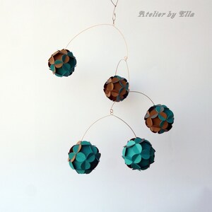 Paper balls Mobile, Kinetic Mobile , Hanging home decor, Brown azure and graphite grey colors image 2