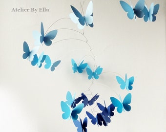 3D Butterfly Mobile, Kinetic mobile, Blue Hanging mobile, Nursery decor, butterflies mobile