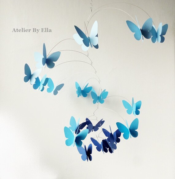 Download 3d Butterfly Mobile Kinetic Mobile Blue Hanging Mobile Etsy