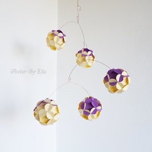 Paper Ball Hanging Mobile: Yellow & Purple Nursery Decor