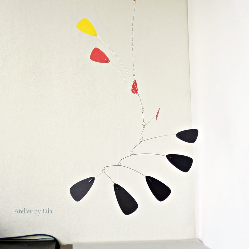 Hanging mobile, Black red and yellow, Nursery mobiles, Ceiling home decor, Kinetic image 6