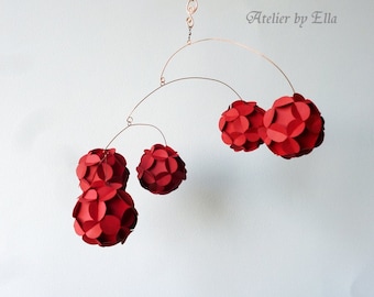 Red Paper balls Mobile, Kinetic home decor