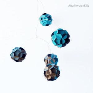 Paper balls Mobile, Kinetic Mobile , Hanging home decor, Brown azure and graphite grey colors image 4