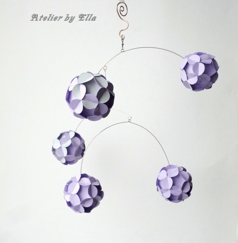 Lavender Mobile Paper Balls, Kinetic , Nursery Decor , Babyshower present image 5