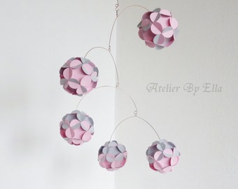 Hanging Mobile , Bright Gray and Baby Pink ,Kinetic , Nursery Room Decor , Home Decoration