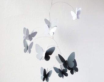 3D Butterfly Mobile, Kinetic Mobile, Monochromatic , Home decor, Butterfly Hanging