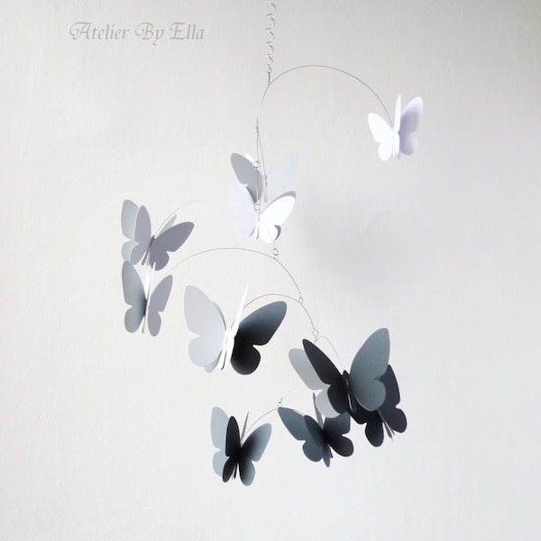 3D Butterfly Mobile, Kinetic Mobile, Monochromatic , Home decor, Butterfly Hanging