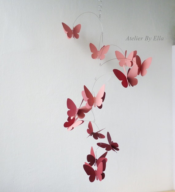 3D Butterflies Mobile, Wine Color, Hand Painted Hanging Mobile, Kinetic  Home Decor 