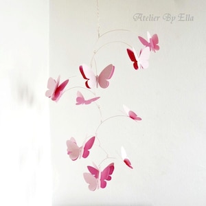 3D Butterfly Mobile, Hanging Kinetic decoration, Room decor in pink color