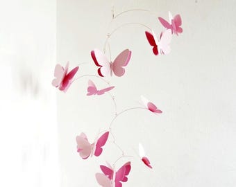 3D Butterfly Mobile, Hanging Kinetic decoration, Room decor in pink color