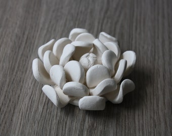 White ceramic sculpture, Small clay succulent table decoration