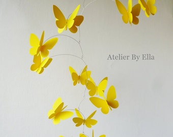 Yellow 3D Butterflies, Hanging mobile, Kinetic , Home decor