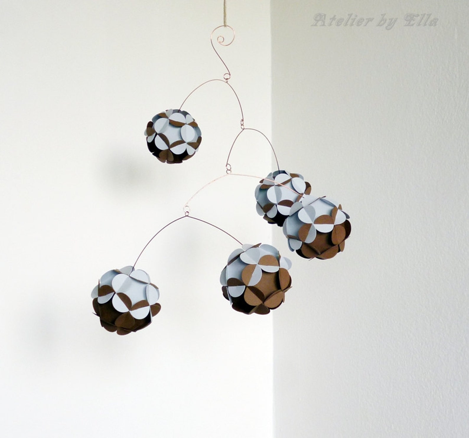 Hanging Mobile Brown and Grey Mobiles Paper Balls Mobile Etsy