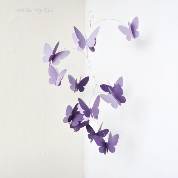 Lavender color hanging mobile, 3D butterflies Kinetic home decor