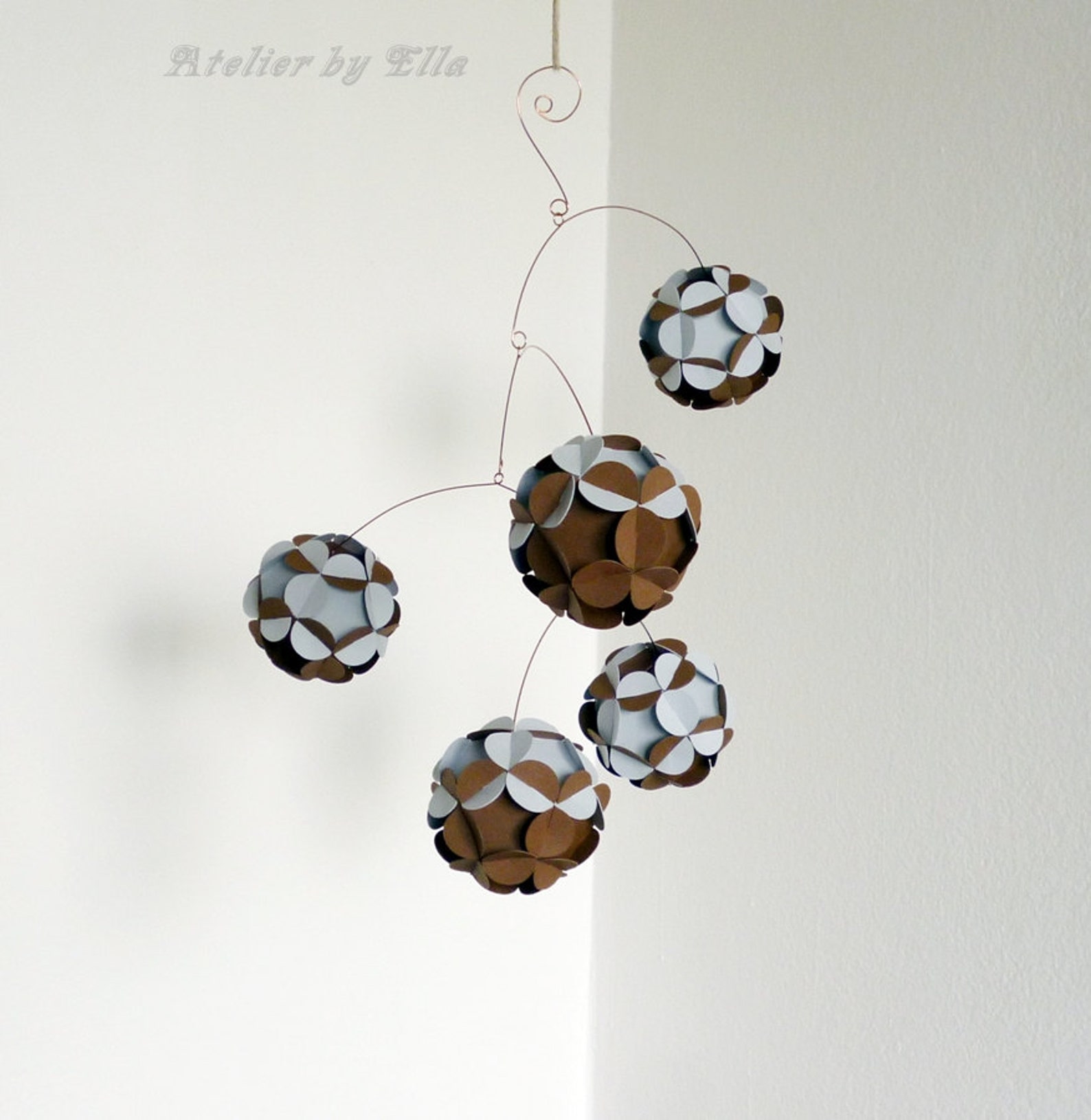 Hanging Mobile Brown and Grey Mobiles Paper Balls Mobile Etsy
