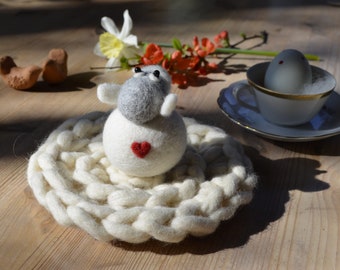 Needle felted sheep Darling, Valentines and Mothers day gift, Easter decoration, love, heart